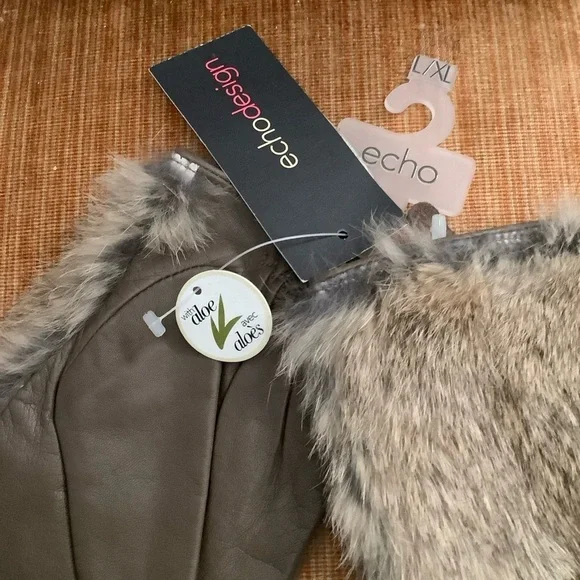 Echo Leather & Rabbit Fur Women’s Mittens L-XL Color Taupe Nude With Aloe NWT - Picture 11 of 12